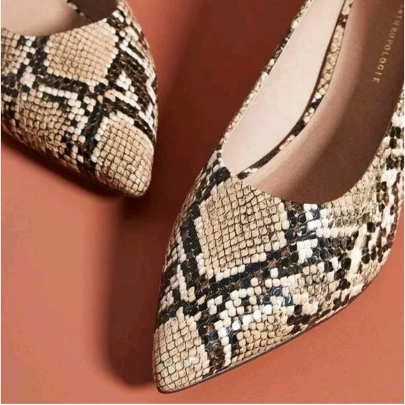 ANTHROPOLOGIE SERAPHINA SNAKESKIN EMBOSSED LEATHER POINTED TOE BLOCK HEE… - Picture 2 of 15